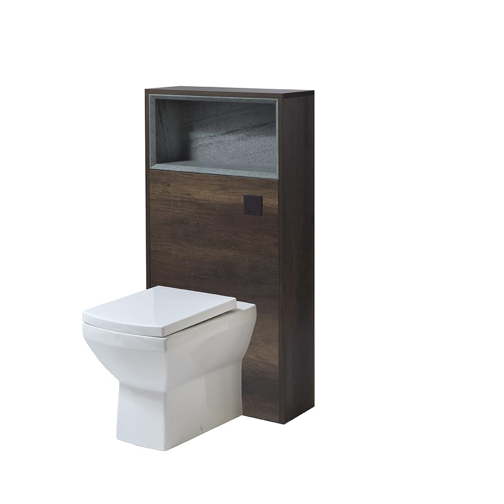 Milano Dark Oak Unit / Black Flush Bexley 600Mm Dark Oak Bathroom Wc Unit Shelf Back To Wall Toilet