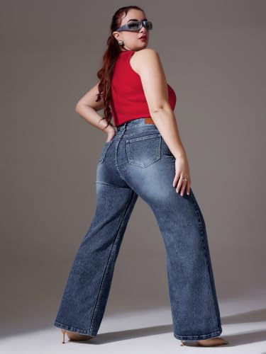 Image of Miss Chase A+ Women's Wide-Leg High-Rise Regular-Length Stretchable Shaping Denim Jeans