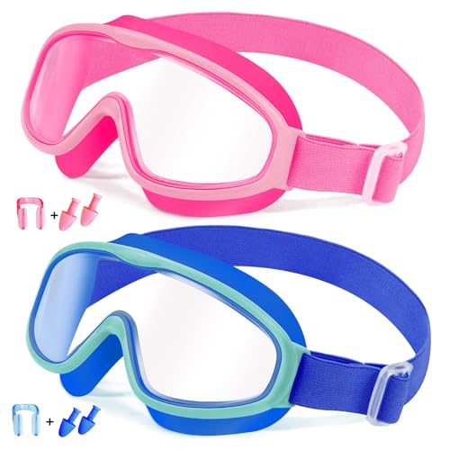 Vvinca Kinder-Schwimmbrille mit Comfort-Stoffband Weitwinkel Anti-Beschlag/UV Schutz Wasserdichte Schwimmbrille für 3-14 Jahre