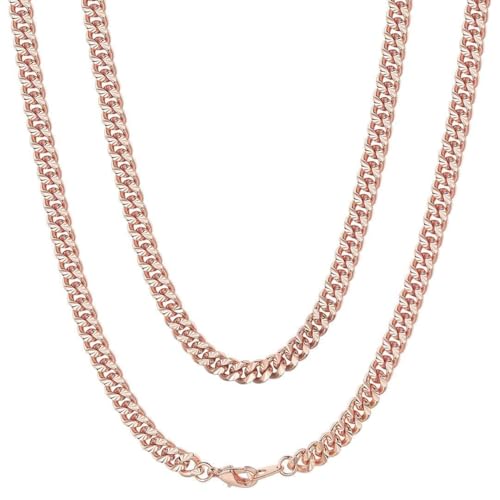 ChainsHouse Copper Cuban Chain Necklace for Men Women, 18K Gold/Black/Rose Gold Plated Miami Curb Chains,18" 20" 22" 24" 26" 28" 30" Length,4mm/7mm Wide,Send Gift Box 22 inch a. Rose Gold-4m