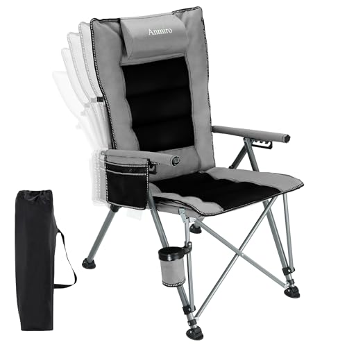 Image of Heavy Duty Folding Camping Chair Supports 400 LBS, Hard Arm Portable Outdoor Chair with Cup Holder & Storage Bag, Foldable Collapsible for Camp, Picnic, Lawn, Fishing
