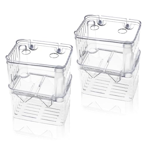 2 Pcs Acrylic Fish Breeding Box Double Layer, Aquarium Breeder Box for Fish Tank Divider, Transparent Fish Isolation Box with Suction Cup Acclimation Hatchery Incubator for Shrimp