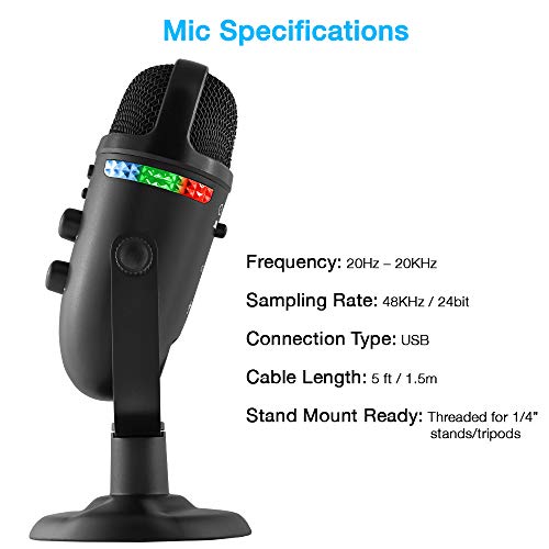 Image of Cyber Acoustics Professional USB Microphone with Dual Recording Patterns - 24-bit Recording with Zero Latency Monitoring - Compatible with PC and Mac (CVL-2230)