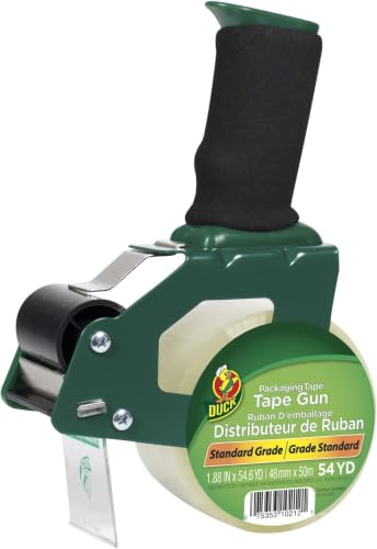Image of Duck Brand Tape Gun with Pistol Grip Handle - Compatible with 3 inch Core Packing Tape Refill Rolls up to 2 Inches Wide - 1.88 Inch x 54.6 Yards - Clear (669332) (Pack of 6)