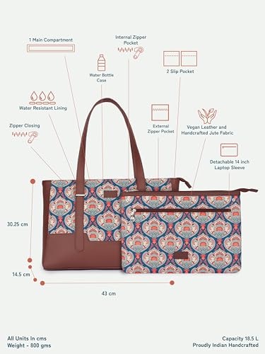 Image of ZOUK Handcrafted Vegan Leather Travel Tote Bag for Women with Multiple Compartments | Spacious Water-Resistant Shoulder Bag for Travel, Vacation, Day Trips |