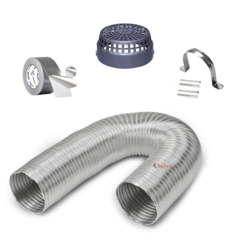 Image of Seavy 6 Inches 4FT Kitchen Chimney Duct Pipe Installation Kit with Cowl Cover, Clamp, Screws, Aluminum Tape | Compatibe with all Brands of Chimney (6 inch4 ft Kit)