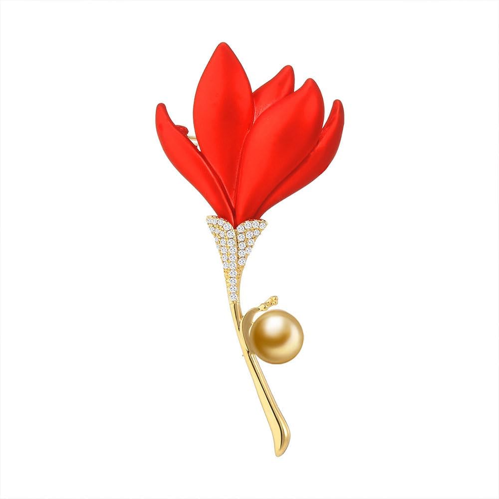 NONNYL Elegant South Sea Golden Pearl Brooch Pins Costume Jewelry For Women Fashion Christmas Gifts Wife Mom Girlfriend, Anniversary Birthday Fine Jewelry Gifts for Her NO1164