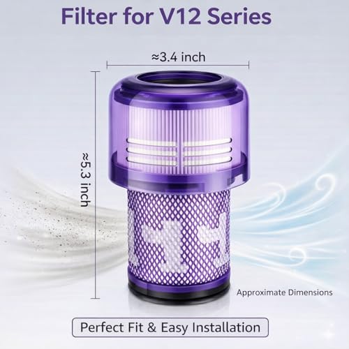 Image of 3-Pack V12 Filter Replacements Compatible for Dyson V12 Detect Slim, SV30, SV46, SV34, SV35 Detect Slim Animal, Slim+, V12 Slim Absolute Cordless Vacuum, Part # 971517-01 Parts, 1 Cleaning Brush