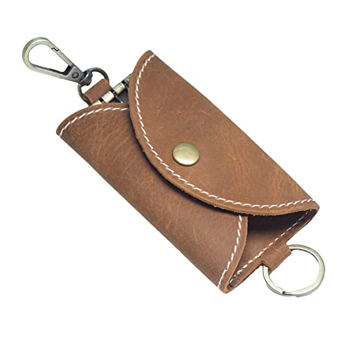 BAWAKO Schlüsselmäppchen aus echtem Leder für Damen und Herren,schlüsseletui maximal für 6 Schlüssel, Autoschlüssel(W6, Hellbraun) Cover