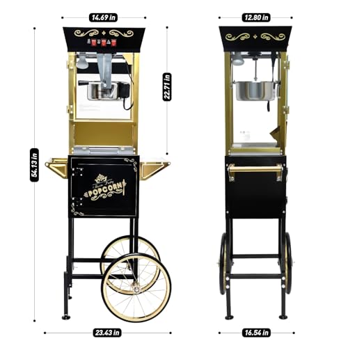 Image of Trygoal Popcorn Machine with Cart, 12 Oz Kettle, Vintage Popcorn Maker with Storage Cabinet, Scoop & 3-Switch Control, Movie Theater Style Popper for Party, Black