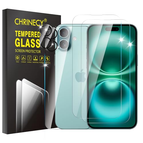 CHRINECY [2+1+2 PACK Back Screen Protector for iPhone 16 +2 Pack Front Screen Protector and Camera...