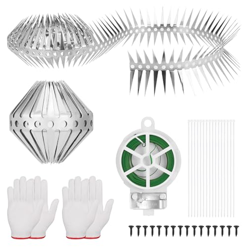 Zocipro 2M Ceinture Anti Chats pour Arbre et Gouttière Piege a Fouine, en Acier Inoxydable, avec Accessoires, Protection Contre Les Martres, Ratons Laveurs et Chats pour Toit, Gouttière et la Maison