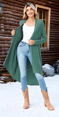 POGTMM Lightweight Cardigan for Women Open Front Drape Long Duster Cardigan (Sage Green, XXL) - Thumbnail 5