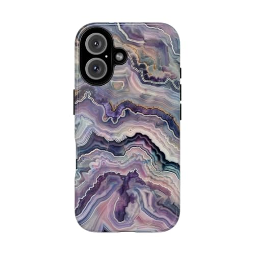 Coque iPhone 16 violette et bleue style géode pour sublimer vos tenues