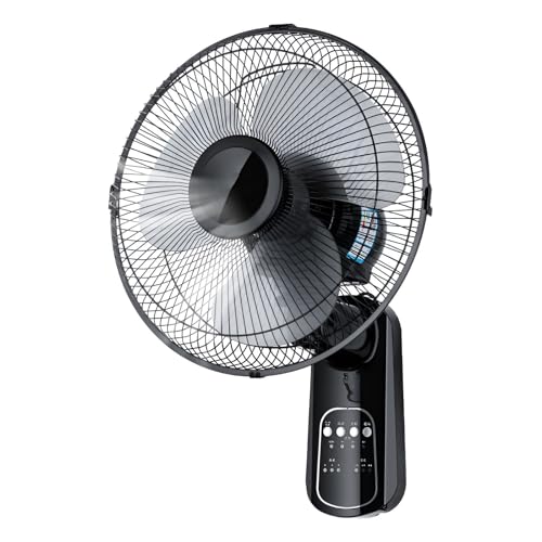 Ventilador pequeño de pared de 45 W con control remoto, oscilación de 90°, temporizador de 7,5 horas, ventilador oscilante para dormitorio, cocina, color negro y blanco (blanco, 45 cm)