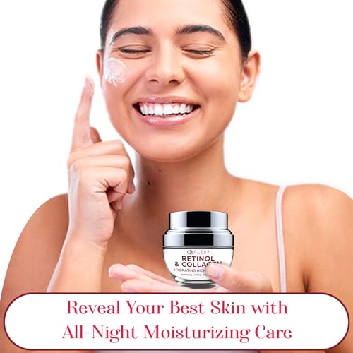 Clear Beauty Collagen & Retinol Night Cream - Firms, Hydrates & Smooths Fine Lines - Face Moisturizer For Dry Skin, Vegan, Clean Beauty - Korean Skin Care, Dermatologist Tested - 1.69 Fl Oz