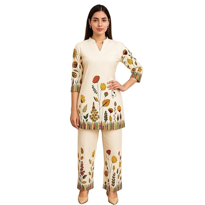Elegant Women’s Printed Kurta Pant Co-Ord Set – Comfortable Straight Fit Summer Ethnic Wear with Multicolor Floral Design, Soft Fabric Tunic and Matching Trousers-image-24
