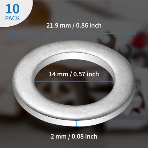 Image of M14 Oil Drain Plug Gaskets Crush Washers Seals for Honda Accord Civic CRV CR-V Acura Odyssey Pilot Fit Ridgeline Element, Replacement for the Part # 94109-14000, 10 Pcs Used for Oil Change