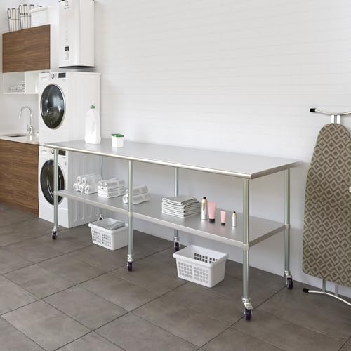 Image of AmGood 96 inch Long x 36 inch Deep Stainless Steel Table with Casters