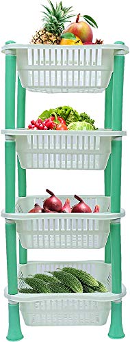 Image of TeDeMel Desire 4 Virgin Plastic Dish Rack | Multipurpose Storage Basket for Onion Potato & Vegetables | Kitchen Tray Rack for Household Use | Durable & Lightweight | Green