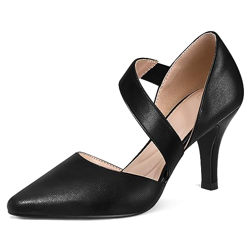 Image of mysoft Women's Pointed Toe Pumps Stiletto Heel Dress Shoes Wide Width | 3 Inch Stiletto Heel, Closed Toe, Wide Width, Elastic Strap, Comfortable, Daily, Wedding Party, Formal, Office Work Dressy