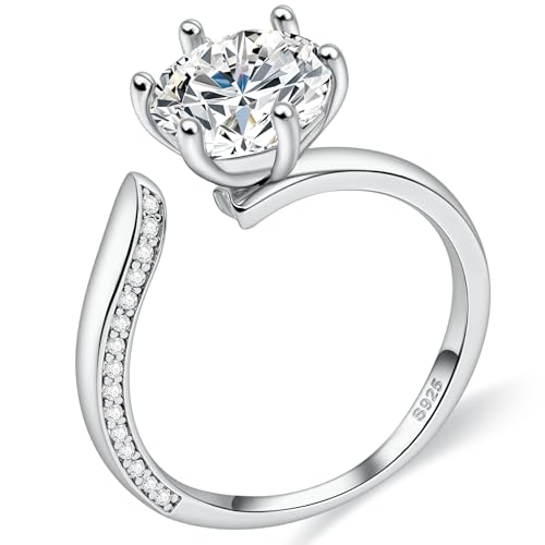 FEIKFEIZ Bague en argent 925 pour femme, moissanite, diamant cultivé en laboratoire, plaqué or blanc 18 carats, bague en argent réglable avec pointe ouverte, bague de...