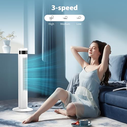 Image of Antarctic Star Tower Fan Portable Floor Fans 85Oscillating Fan 36'' Quiet Cooling 12H Timer Remote Control Standing Bladeless Electric 3 Speeds Wind 3 Modes Bedroom Office(36 inch, White)