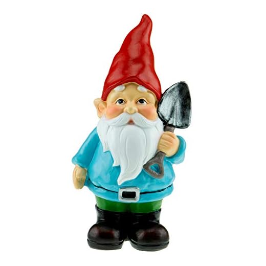 Garden Gnome Figurine Polyresin Statue for Lawn Ornaments, Indoor or Outdoor Decoration, 11 Inches Tall, Shovel