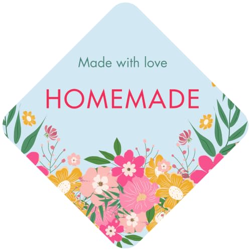 Image of Trifirt Homemade Diamond Shape Label Stickers | Self Adhesive Vinyl Labels for Homemade Food, Jars, Bottles, Bakery Boxes, Gift Packaging, Handmade Products & Small Business