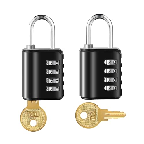 2-piece combination padlock, 4-digit password lock with key, 2 types of unlocking mode,resettable waterproof door lock, can be used for suitcase, toolbox, fence, garage, school, gymnasium locker locks