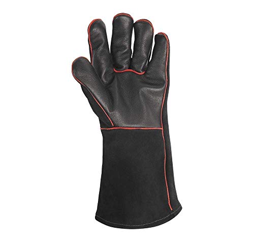Weber Guantes de Cuero para barbacoa, 1 par, extremadamente resistentes al calor, suaves y seguros, de cuero Premium con costuras rojas - Negro (17896)