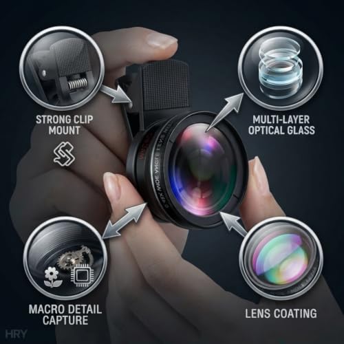 Image of Drumstone 0.45X Wide Angle Camera Lens for Smartphone, Clip-On Mobile Phone Lens with Macro Function, Portable Lens for Compatible Phone Cameras, Photography, Vlogging & Travel, 3-Year Warranty