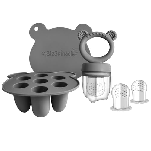 Image of BigSpinach Silicone Baby Food Freezer Tray with Teething Popsicle Molds - Baby Fruit Feeder and Breastmilk Teether Combo