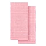 Homaxy 100% Cotton Terry Kitchen Towels(Pink, 13 x 28 inches), Checkered Designed, Soft and Super Absorbent Dish Towels, 2 Pack