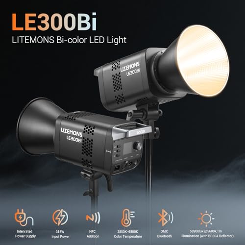 Image of Godox Litemons LE300Bi 320W Bi-Color COB LED Video Light, 58,900Lux@1m, CRI /TLCI 98+, Bowens Mount, App /DMX Control, Quiet Fan, 11 FX Effects for Filmmaking, Live Streaming & Studio