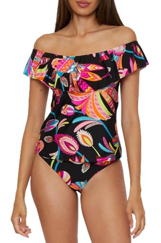 Trina Turk Women's Monaco Ruffle Tankini, Off Shoulder, Swimsuit Tops