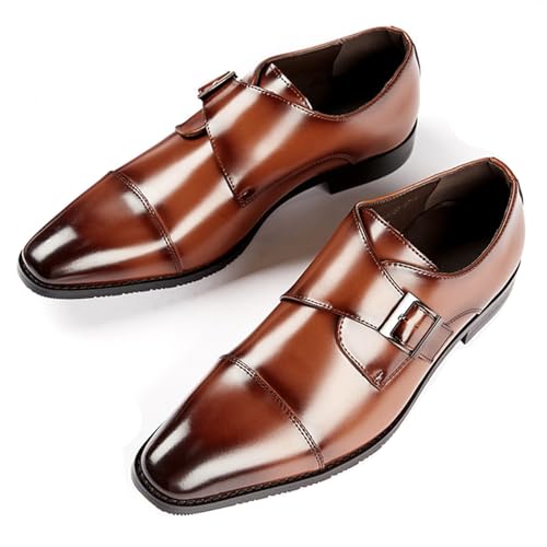 Men's Genuine Leather Monk Strap Loafers Fashion Classic Cap Toe Low Top Slip On Dress Oxford Shoes Business Casual Office Wedding Formal Shoes