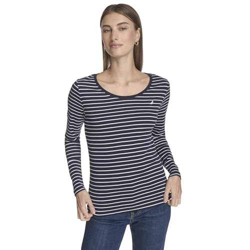 Catálogo para Comprar On-line Ropa de Náutica para Mujer comprados en linea. 44 Nautica - Playera de Manga Larga a Rayas con Cuello Redondo para Mujer, Night Sky/Bright White, M