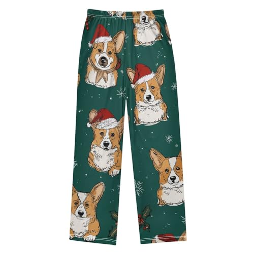 Corgi Dog Spruce Branch Boys Long Pants Soft Trousers Elastic Waist Kids Lounge Bottoms with Pockets S-XL2