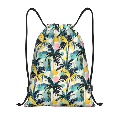 Drawstring Backpack - Hawaii Plant Silhouette Print Sports Gym Sackpack String Bag For Women Men, Lightweight Draw String Back Bag For Workout Travel