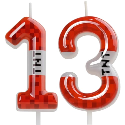 TNT Themed Birthday Candles for Cake,Red Number 13 Candle Pixel Birthday Cake Candles for Graduation Celebration Wedding Party Supplies Decoration
