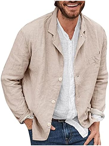 Men's Casual Suit Blazer Jackets Lightweight Linen Notched Collar Tailored Cardigan Tops Single-Breasted Sports Coats Khaki, X-Large