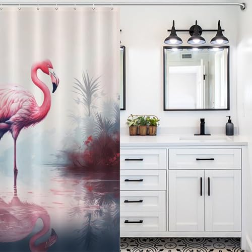 Rideau de douche flamant rose en polyester imperméable 152x183cm