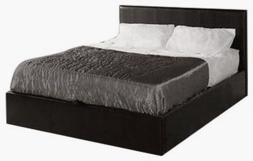 MODERNIQUE® Black 4ft6, Ottoman Double Storage Bed Faux Leather