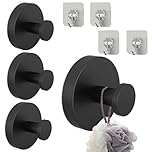 4Pcs Shower Hooks Suction, Suction Cup Hooks, Premium Stainless Steel Suction Hooks Shower Hooks Adhesive Hooks Bathroom Towel for Glass Mirror Smooth SurfaceďźBlack*4ďź