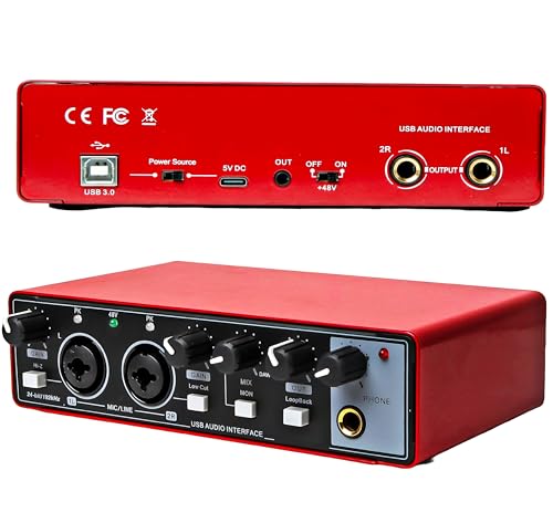 Image of Powerpak AI-06 2 Channel Audio Interface | 24-bit /192kHz High Fidelity Recording, 48V Phantom Power Support | XLR /MIC /LINE inputs | Plug and Play-No Drivers for Recording, Podcaster