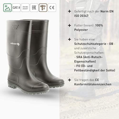 Högert Technik – Arbeitsgummistiefel PVC schwarz OB SRA Sicherheitsstiefel, rutschfeste Berufsstiefel, wasserdichte Arbeitsstiefel ohne Metallteile für Industrie und Handwerk