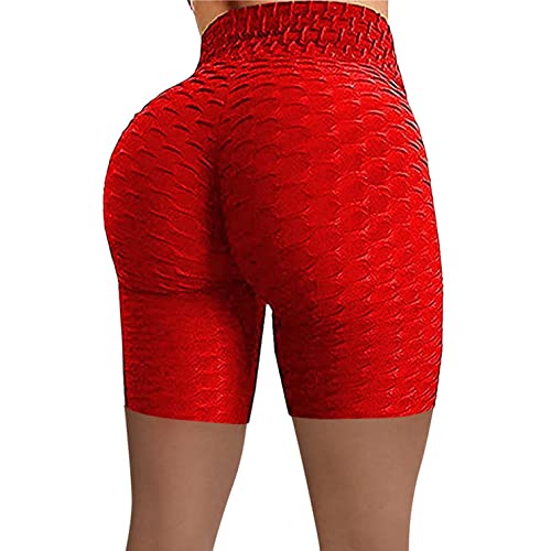 SIGOYI Short de sport taille haute pour femme - Legging en nid d'abeille extensible pour course à pied, entraînement, yoga, Rouge, XX-Large Cover
