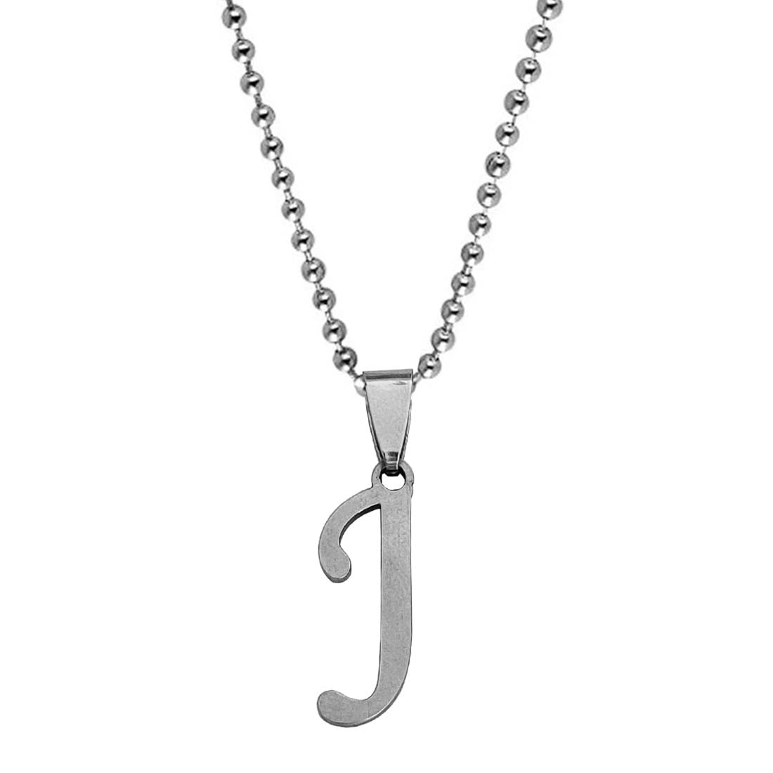 English Alphabet Initial Charms Letter Initial J Alphabet Silver Stainless Steel Letters Script Name Pendant Chain Necklace from a - Z for for Men and Women-image-34