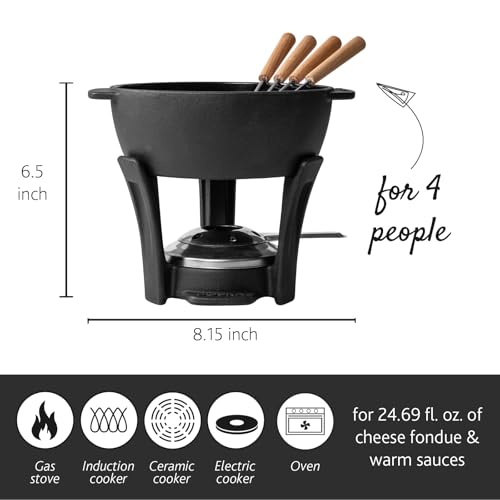 BOSKA Round Cast Iron Fondue Pot Party Pro - Durable inc. Burner and 4 Forks - for All Types of Stoves - Cheese Melts Smoothly Every Time by BOSKA - Image 3